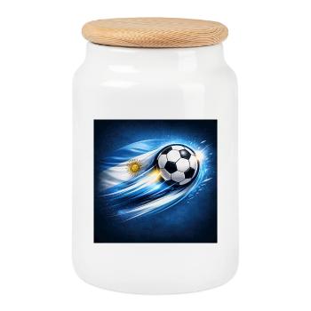 Argentinische Flagge trifft Fußballwirbel - Keksdose mit Holzdeckel - Weiß - Vorne
