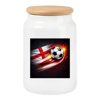Flying football with flag breeze - Cookie Jar with Wooden Lid - white - Front