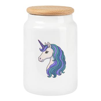 Pastell-Einhorn-Mähnenporträt - Keksdose mit Holzdeckel - Weiß - Vorne