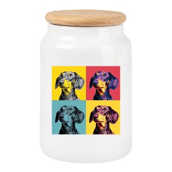 Quad Pop Art Teckel - Boîte à biscuits avec couvercle en bois - blanc - Devant