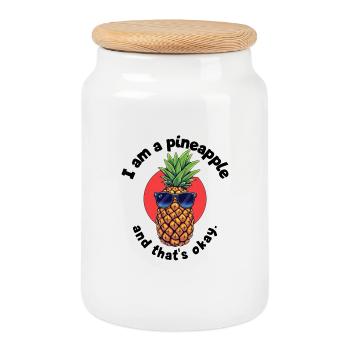 Pineapple with sunglasses - Cookie Jar with Wooden Lid - white - Front