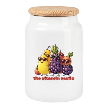 Troupe de fruits de la Mafia de la Vitamine - Boîte à biscuits avec couvercle en bois - blanc - Devant