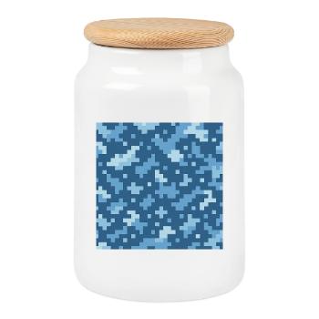 Blue pixel pattern - Cookie Jar with Wooden Lid - white - Front