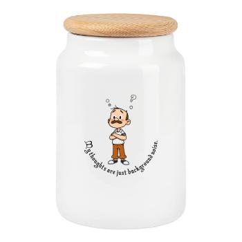 Buddy with Schnauzer Cartoon - Cookie Jar with Wooden Lid - white - Front