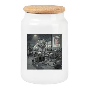 Pitbull gym - Cookie Jar with Wooden Lid - white - Front