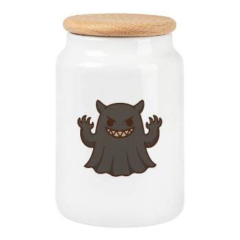 Kawaii monster with a mischievous smile - Cookie Jar with Wooden Lid - white - Front