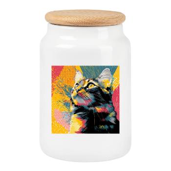 Portrait vif du chat pop - Boîte à biscuits avec couvercle en bois - blanc - Devant