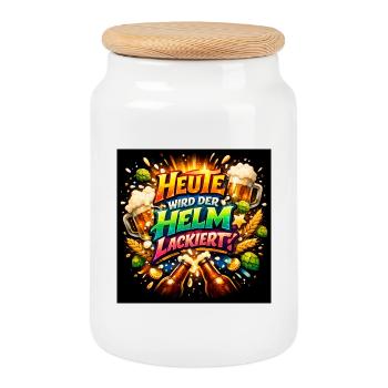 Aujourd’hui, le casque est peint - Boîte à biscuits avec couvercle en bois - blanc - Devant