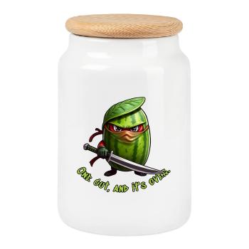 Ninja pastèque avec l’épée - Boîte à biscuits avec couvercle en bois - blanc - Devant