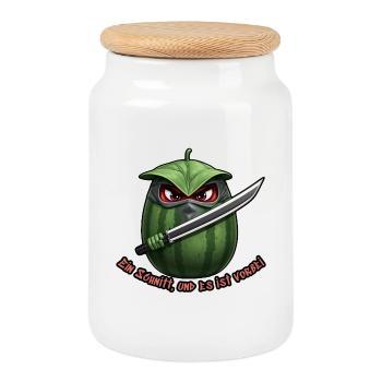 Wassermelone Ninja Klinge - Keksdose mit Holzdeckel - Weiß - Vorne