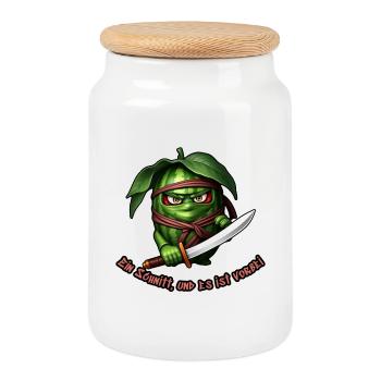Wassermelonen-Ninja mit Schwert - Keksdose mit Holzdeckel - Weiß - Vorne