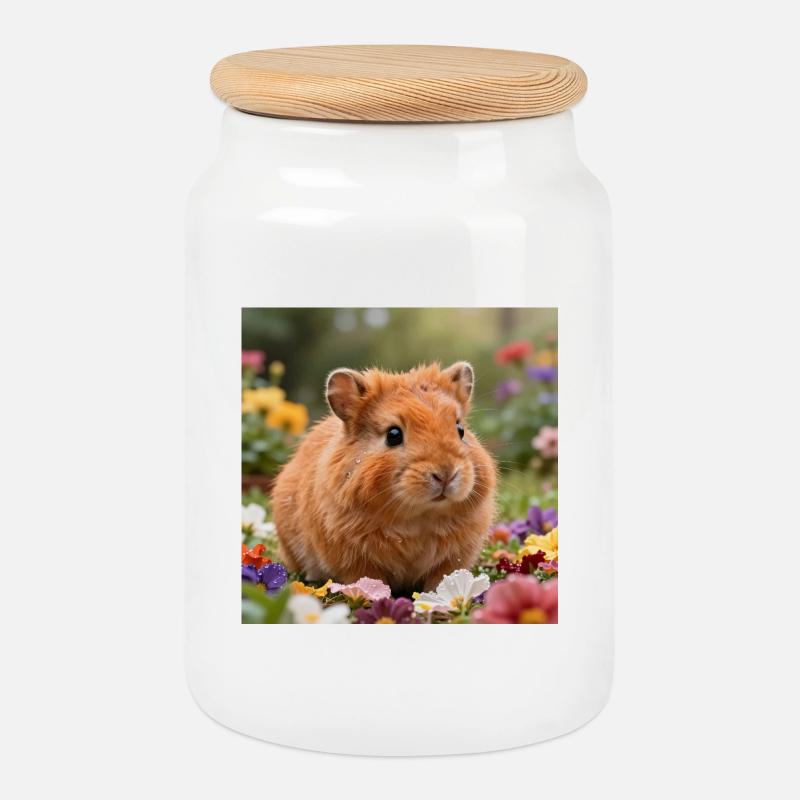 Flowery hamster dream - Cookie Jar with Wooden Lid - white