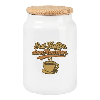 Erst Kaffee, dann Menschen - Keksdose mit Holzdeckel - Weiß - Vorne