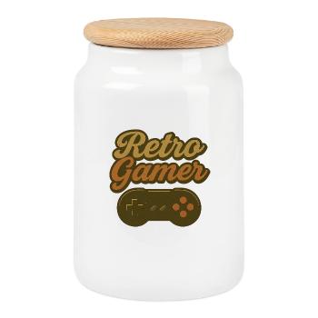 Retro-Gamer Controller-Design - Keksdose mit Holzdeckel - Weiß - Vorne