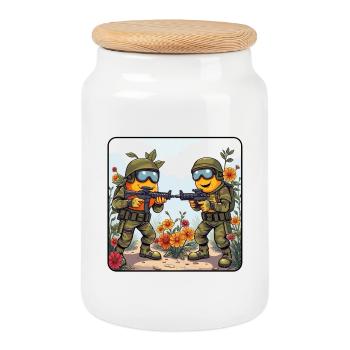 Blossom Fight Duo - Cookie Jar with Wooden Lid - white - Front