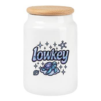 Lowkey turtle on cloud - Cookie Jar with Wooden Lid - white - Front