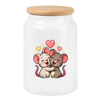 Love - Cookie Jar with Wooden Lid - white - Front