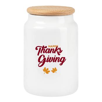 Bon scénario de Thanksgiving avec feuilles - Boîte à biscuits avec couvercle en bois - blanc - Devant