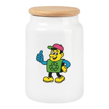 Recycle Hero Mascot Tee - Cookie Jar with Wooden Lid - white - Front