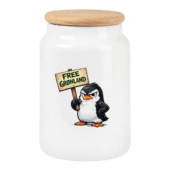 Logo t-shirt Penguin Protest Free Greenland - Cookie Jar with Wooden Lid - white - Front