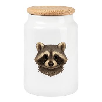 Raccoon Head Animal Head Cute - Cookie Jar with Wooden Lid - white - Front
