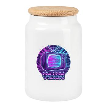 Rétro Vision Neon TV - Boîte à biscuits avec couvercle en bois - blanc - Devant
