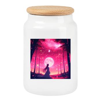 Moonlit Dream Forest - Cookie Jar with Wooden Lid - white - Front