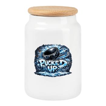 Hockey graffiti avec des rondelles - Boîte à biscuits avec couvercle en bois - blanc - Devant