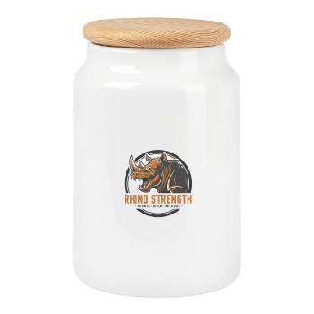 Salle de sport Rhino Strength - Pas d'excuses - Boîte à biscuits avec couvercle en bois - blanc - Devant