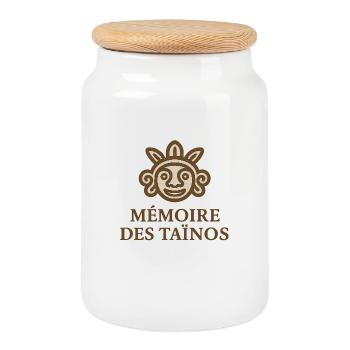 Soleil Taïnos Rétro - Boîte à biscuits avec couvercle en bois - blanc - Devant