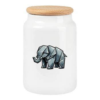 Origami Elefant Metallisch - Keksdose mit Holzdeckel - Weiß - Vorne