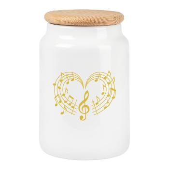 NEU – Liebe in jeder Note – Goldenes musikalisches Herz. - Keksdose mit Holzdeckel - Weiß - Vorne