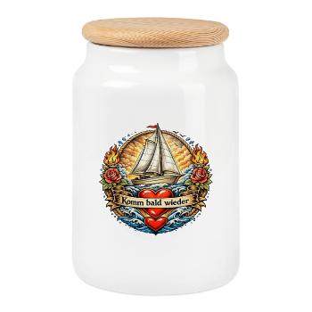 Come Back Soon Sail Tattoo - Cookie Jar with Wooden Lid - white - Front