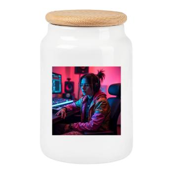 Cyber Neon Producteur en studio - Boîte à biscuits avec couvercle en bois - blanc - Devant