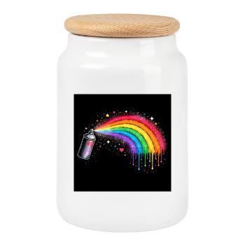 Art en spray arc-en-ciel - Boîte à biscuits avec couvercle en bois - blanc - Devant