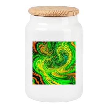 Psychedelic Color Swirls Green - Cookie Jar with Wooden Lid - white - Front
