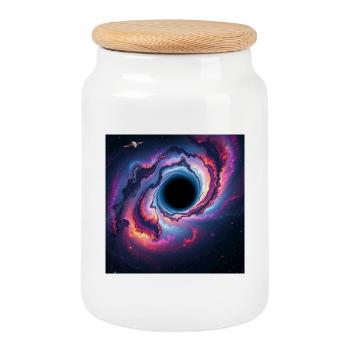 Black hole in the neon galaxy - Cookie Jar with Wooden Lid - white - Front
