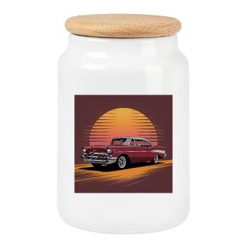 Sunset Drive Classic Car - Cookie Jar with Wooden Lid - white - Front
