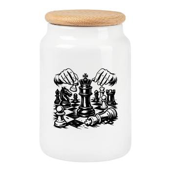 Motif des échecs noirs – Roi de la stratégie - Boîte à biscuits avec couvercle en bois - blanc - Devant