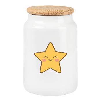 Étoile kawaii jaune sourire - Boîte à biscuits avec couvercle en bois - blanc - Devant