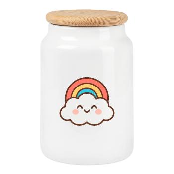 Nuage Sourire Arc en Ciel - Boîte à biscuits avec couvercle en bois - blanc - Devant