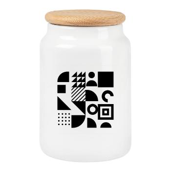 Collage géométrique en blocs - Boîte à biscuits avec couvercle en bois - blanc - Devant
