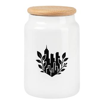 Stadtgrün Skyline Silhouette - Keksdose mit Holzdeckel - Weiß - Vorne