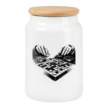 Go Board Game – Strategic Hands Illustration - Cookie Jar with Wooden Lid - white - Front