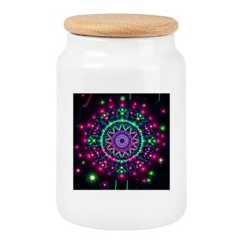 Neon Mandala Cyber-Galaxie Muster - Keksdose mit Holzdeckel - Weiß - Vorne