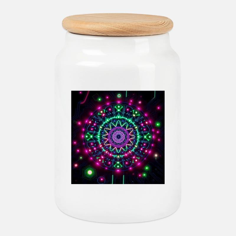 Neon Mandala Cyber-Galaxie Muster - Keksdose mit Holzdeckel - Weiß