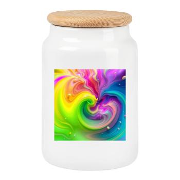 Farbwirbel Neon Regenbogen - Keksdose mit Holzdeckel - Weiß - Vorne