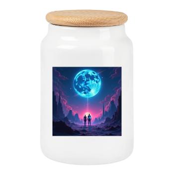Moon Path of Togetherness - Cookie Jar with Wooden Lid - white - Front
