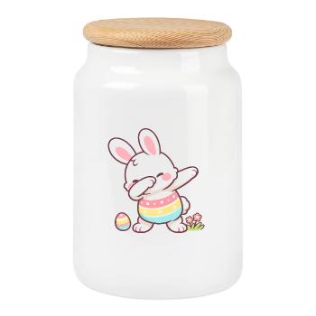 Dabbing Easter Bunny – Cute Kawaii Easter Motif - Cookie Jar with Wooden Lid - white - Front