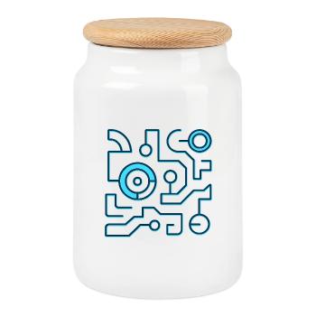 Neon Circuit Blau Linien - Keksdose mit Holzdeckel - Weiß - Vorne